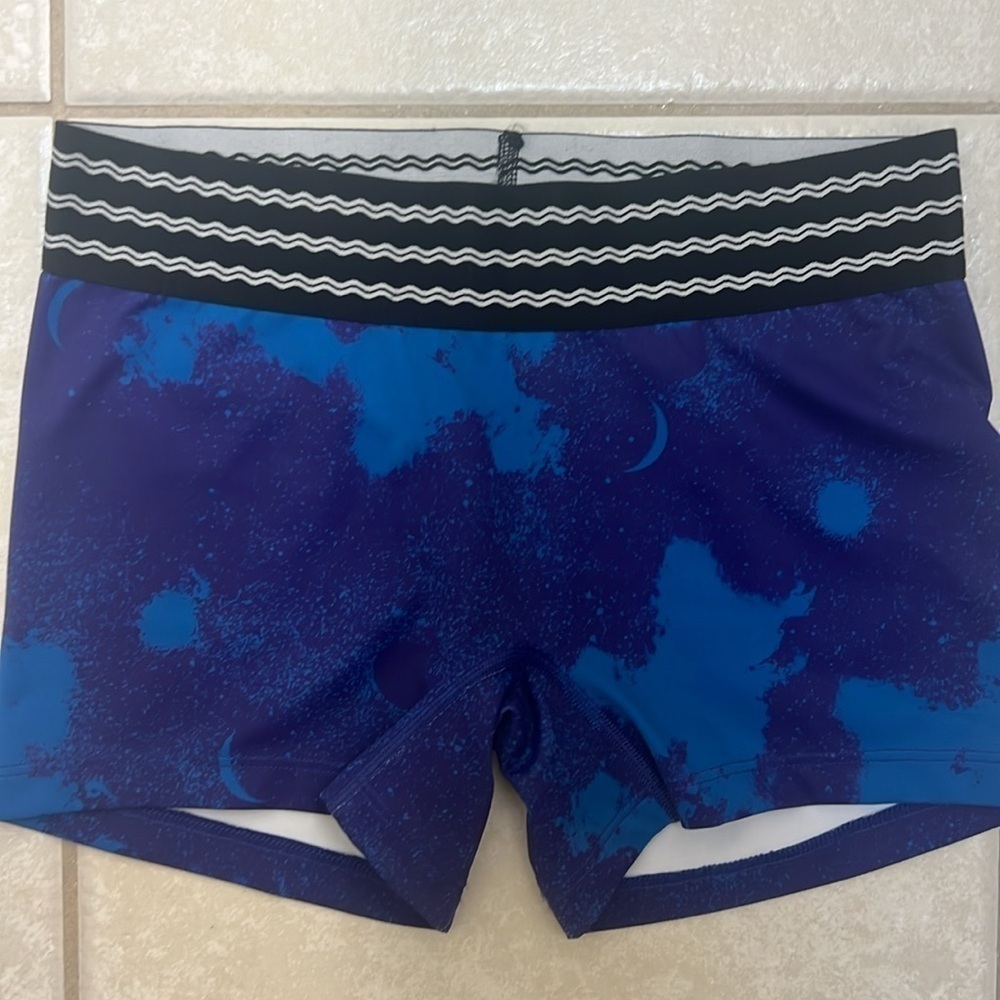 *JOLYN “Dave” Blue & Purple shorts with Black & white elastic waistband Sz S